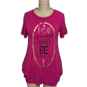 NEW Iceberg Hot Pink Graphic T Shirt with Pockets Bubble Hem Womens IT38 S
